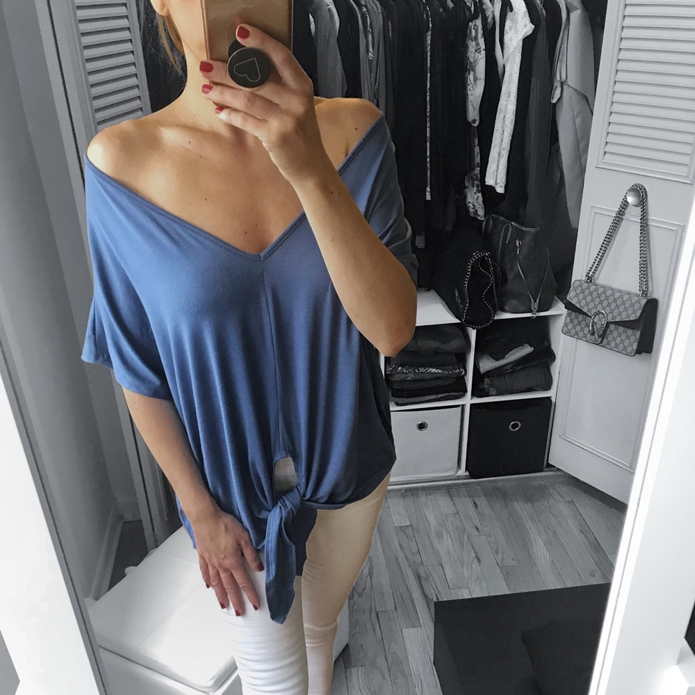 LAST 3✨Slate Blue Solid Loose Fit Front Tie Top